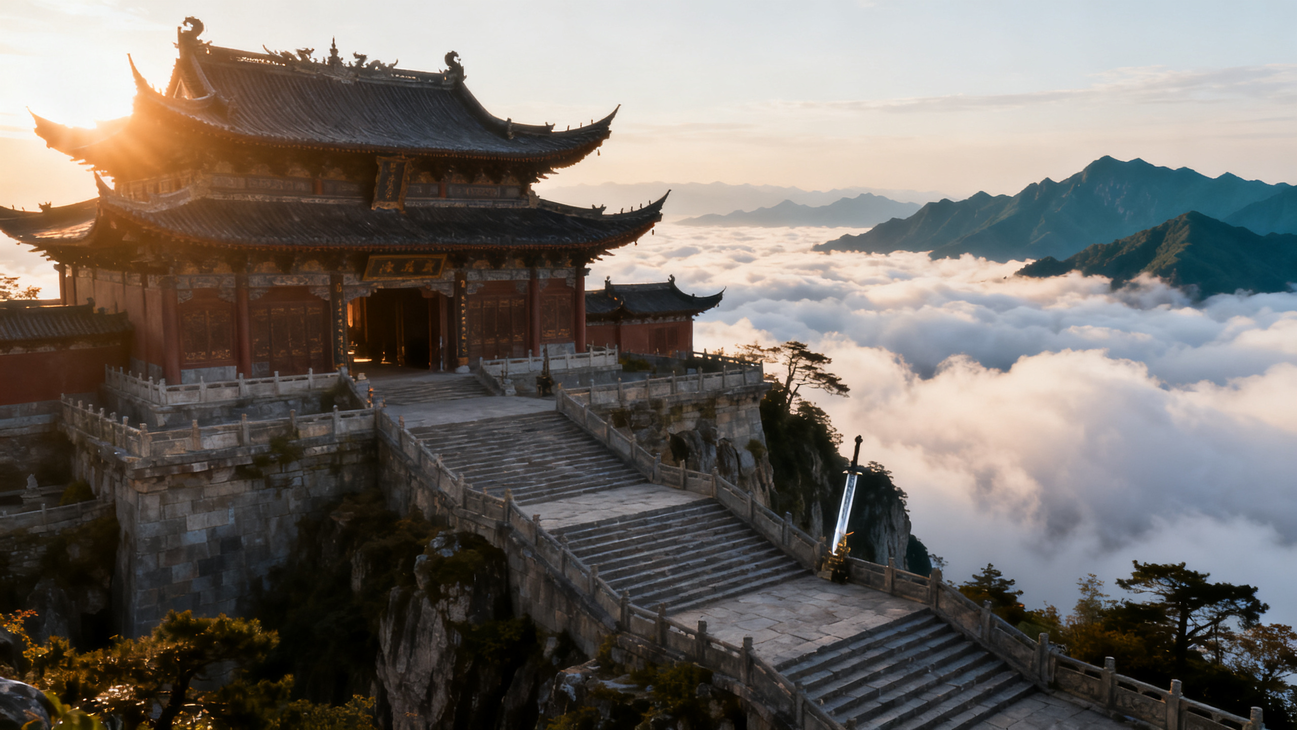 天龙八部私服发布网·武当门派升级路线:加点、技能与练级点全解配图:云海之上的门派山门大殿